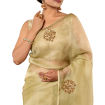 Heritage Green Antique Flower Organza Saree | All Over Antique Butta Work | Jaipurio Designer Collection